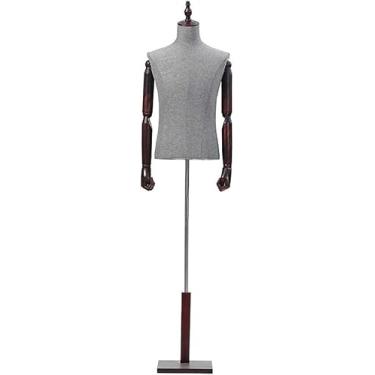 Imagem de CUTPOIY Suporte de manequim de tronco, manequim masculino meio corpo manequim torso, torso em forma de vestido masculino com base de madeira resistente, ótima opção para vender seu coágulo