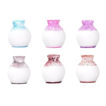 Imagem de 6 peças de mini vasos de flores - minúsculos vasos de flores de resina, decoração DIY de micropaisagem, ornamentos de suculentas musgo, acessórios de jardim de fadas, decoração de mesa para casa