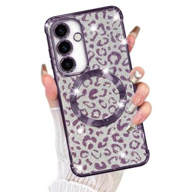Imagem de Fiyart Capa projetada para Samsung Galaxy S23 FE, compatível com MagSafe Cheetah Print Plating Proteção da câmera com glitter magnético transparente leopardo para mulheres meninas telefone bumper 16.3