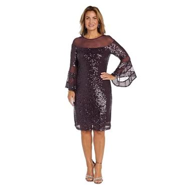 Imagem de R&M Richards Vestido feminino curto de lantejoulas com mangas de sino, Ameixa, 15