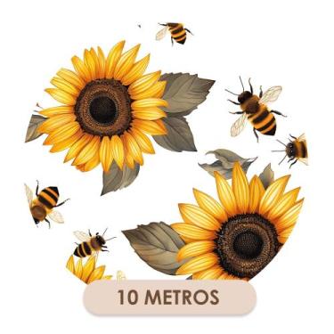 Imagem de Papel de Parede Adesivo Lavável Girassol e Abelhas  - Deliquadros, 6 M