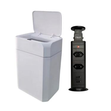 Imagem de Kit Lixeira com Sensor Inteligente 12 Litros LXP12 e Torre 2 Tomadas e