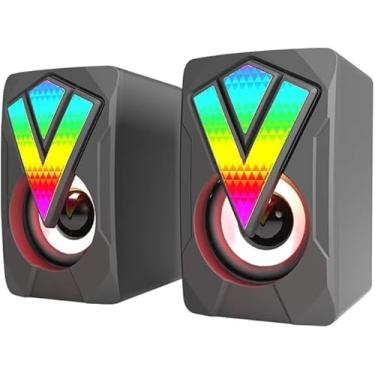 Imagem de FANTIA Alto-falante para PC, alto-falante de computador USB 2.0 estéreo para jogos com luzes LED legais para PC, computador, desktop, notebook, smartphone