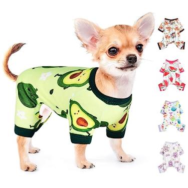 Imagem de Pijama para cães pequenos menina menino primavera yorkie roupas verão filhote de cachorro pijama macio para cachorro macacão para chihuahua xícara de chá padrão fofo roupas de gato de estimação vestuário vestuário (pequeno, abacate)