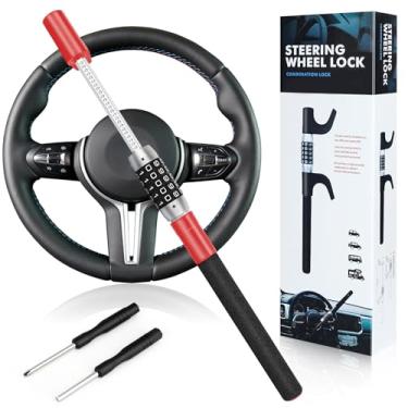 Imagem de Trava de volante de carro com combinação de 5 dígitos, trava de direção LAMA com código de senha, trava de volante resistente retrátil sem chave, universal antifurto, direção de carro adequada para