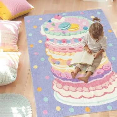 Imagem de Lacomfy Tapete infantil 9,5 x 1,5 m, tapete de brinquedo para meninas, meninos, quarto, sala de jogos, roxo, rosa, amarelo, lavável, colorido, sobremesa, tapete para sala de estar, quarto de crianças,