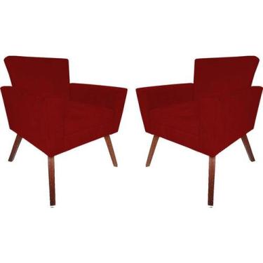 Imagem de Kit 2 Poltronas Decorativa Laura Suede Vermelho Pés Madeira Mz Decor -