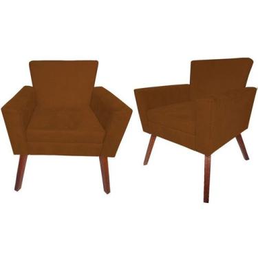 Imagem de Kit 2 Poltronas Decorativa Laura Couro Marrom Pés Madeira Ms Decor - M