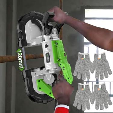 Imagem de Serra de fita comercial com LED atualizado - Corte suave e sem faíscas, capacidade de 120 mm, base de armazenamento dobrável, RPM variável, perfeita para tubos de aço/conduítes/madeira