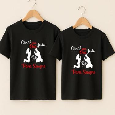 Imagem de Camiseta Algodão Unissex Casal Estampa Casal Que Ora Juntos Romance Am
