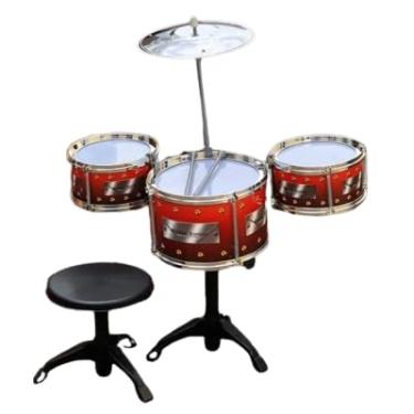 Imagem de Bateria Musical Infantil, 3 Tambores Vermelhos com Banqueta, Kit Completo para Iniciantes