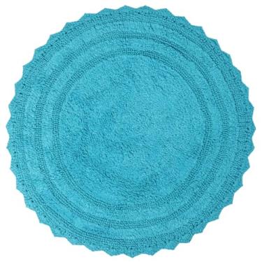 Imagem de RAJRANG Tapetes redondos de crochê para banheiro, cozinha e spa com algodão absorvente macio reversível tapete de banho pássaro azul 61 cm