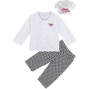 Imagem de COSLAND Conjunto de 3 peças para bebês e crianças pequenas, fantasia de chef, roupa de Ação de Graças com chapéu, Chef, 3-6 meses