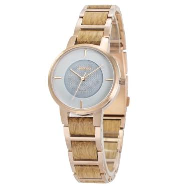 Imagem de Zeitholz Relógio solar feminino – Relógio de madeira Freiberg de 34 mm, feito de sândalo ou carvalho com tecnologia solar japonesa avançada e um design elegante e sustentável., Branco, Standard