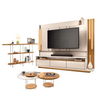 Imagem de Estante Home Theater Montane Off White Cinamomo E Aparador Infinity E Kit Mesa De Centro Sky Cinamomo - Hb Móveis