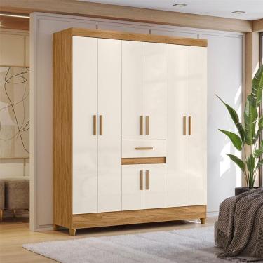 Imagem de Guarda Roupa Casal Ambiente Portugal 8 Portas Freijó Off White - Moval