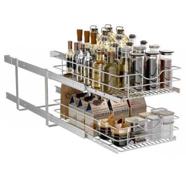 Imagem de LOVKIT Organizador de armário de 2 camadas, (28 cm L x 56 cm D) Gaveta macia para armário de cozinha 55 cm de profundidade, organizador individual de gaveta deslizante para armário de cozinha de