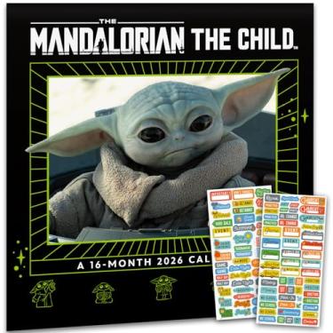 Imagem de Star Wars Calendário de parede Grogu 2025 - Deluxe 2025 Mandalorian Baby Yoda com mais de 100 adesivos de calendário (Mandalorian The Child Gifts, material de escritório)