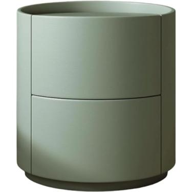 Imagem de Mesa De Cabeceira Elegante Mesa De Cabeceira Criativa De Madeira Redonda 2 Gavetas Mesa De Cabeceira Leve De Luxo Imitação De Couro Envolto Em Armário De Cabeceira, Green