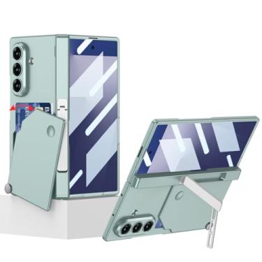 Imagem de HAOMRIYL Capa para Samsung Galaxy Z Fold 7, com dobradiça, capa protetora de corpo inteiro, suporte dobrável, compartimento para cartão invisível à prova de choque, capa rígida para PC, verde, dobra 7