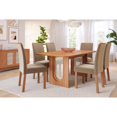 Imagem de Sala de Jantar Completa Valentina Tampo Madeirado 180x90cm e 6 Cadeiras Clarice Cinamomo - Carvalho/Suede Joli Capuccino - Cimol