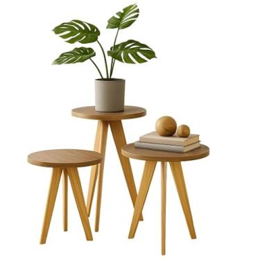 Imagem de Kit 3 Mesas Laterais, de Centro, Mesa de Cabeceira, Mesa Pé Palito - Madeira Maciça- Moderna(MADEIRA ESC 3 MESAS)