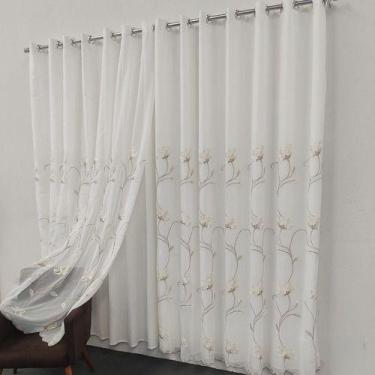 Imagem de Cortina Elegante De Voal Bordado Com Forro Barra Bordada 6,00x2,70 - S