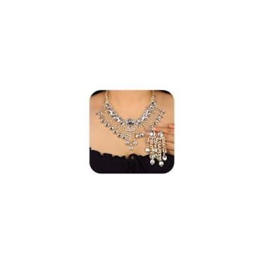 Imagem de Missgrace Conjunto de brincos de colar feminino banhado a ouro prata grande strass borla de cristal conjuntos de joias bar festa formatura strass colar conjunto de brincos para casamento noivas dama
