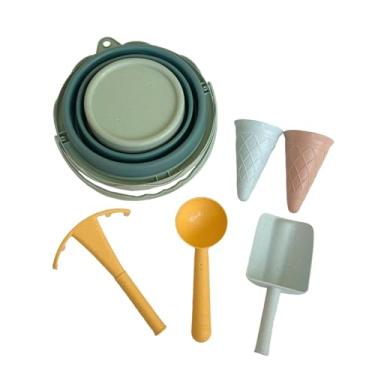 Imagem de oshhni Conjunto de brinquedos de praia para crianças, caixa de areia, lembrancinhas de festa, presente de aniversário, balde dobrável portátil, ferramentas, Verde