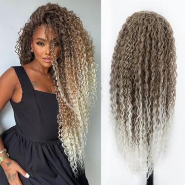 Imagem de Civrie Perucas encaracoladas Kinky para mulheres peruca afro loira longa ombré sintética onda profunda loira a branca cor do meio cabelo natural para mulheres afro-americanas perucas de substituição
