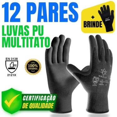 Imagem de Luva PU Multitato Preta Tatil Antiestastico Eletricista Mecanico Obra 