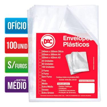 Imagem de Envelope plástico ofício 0.12 s/furos 5177 Pct 100 unid Dac