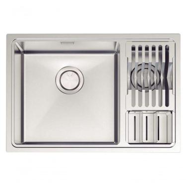 Imagem de Cuba Dupla Tramontina Quadrum Em Inox Acabamento Acetinado Com Acessórios 66x46cm Desig...