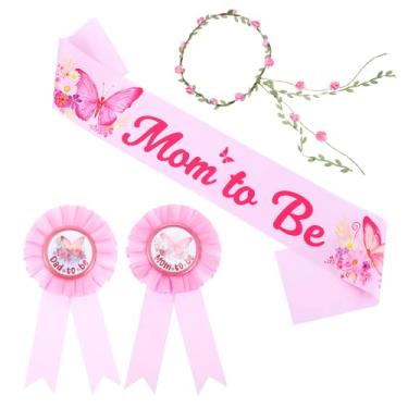 Imagem de YBEATY Mom to Be Sash Floral Decoração de chá de bebê flores silvestres revelação de gênero lembrancinhas de festa pai Corsage conjunto de alfinetes de crachá para grávidas mamãe vestido meninas foto