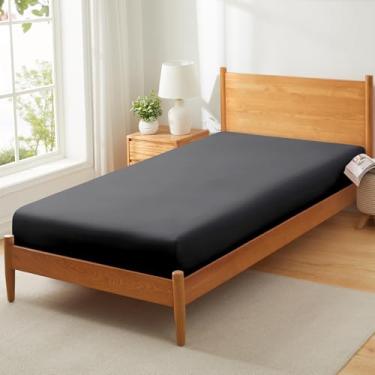 Imagem de Vonty 1 lençol de cama cinza 78,7 cm x 190,5 cm - 1800 fios de microfibra, lençol com elástico respirável e macio, adequado para cama de beliche solteiro estreito