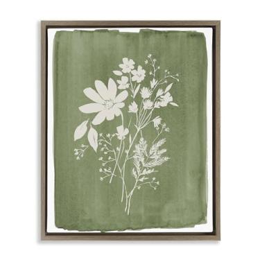 Imagem de Stupell Industries Arte de parede com flores silvestres em verde-oliva marrom, tela flutuante emoldurada, design por Stephanie Ryan, 53 x 43 cm