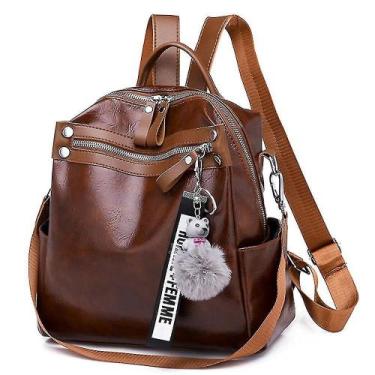 Imagem de Mochilas pu couro macio mochila impermeável marrom - HUOGUO