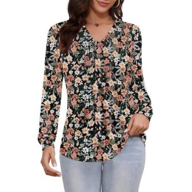 Imagem de Blusas LUYAA de manga comprida para mulheres plus size Black Daisy XXL