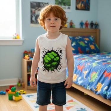 Imagem de Regata Infantil Juvenil Hulk Menino SuperHerói - Aymêe, Branco, 12