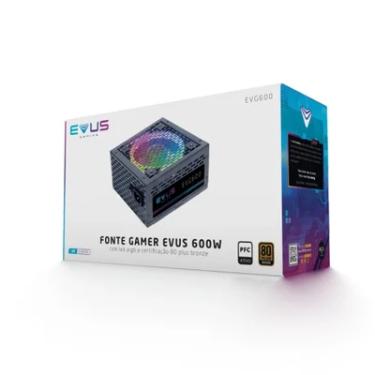 Imagem de Fonte Evus Gamer, 600W, 80 Plus Bronze, LED RGB - EVG600