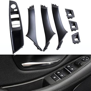 Imagem de Maçaneta da porta lateral 7 peças Kit de cobertura de acabamento de maçaneta interna para interruptor de janela de substituição Painel de apoio de braço para BMW F10 F11 5 Series 520 523 525 528 530 535 (preto)