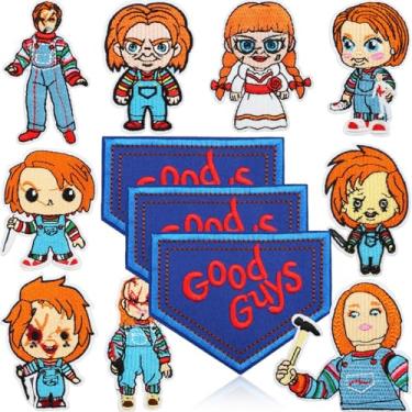 Imagem de WEUOPG 12 peças de adesivos bordados Good Guys para Halloween, filme de terror e assustador, aplique de passar/costurar para camisetas, chapéus, mochilas, roupas, apliques para acessórios DIY