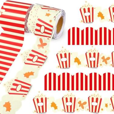 Imagem de Balde de pipoca com 2 rolos de quadro de avisos de 10 m, tiras de pipoca, bordas de avisos, decoração de sala de aula, acabamento recortado, para festa de volta às aulas, sala de aula, quadro-negro