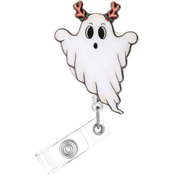 Imagem de Carretel de crachá de Natal, crachá de acrílico de fantasma fofo para crachá de identificação, suporte retrátil telescópico, acessórios de clipe de jacaré para enfermeiras, trabalhadores médicos