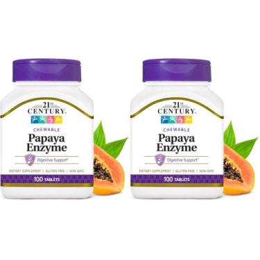 Imagem de Comprimidos mastigáveis de enzima de mamão 21st Century 200 unidades
