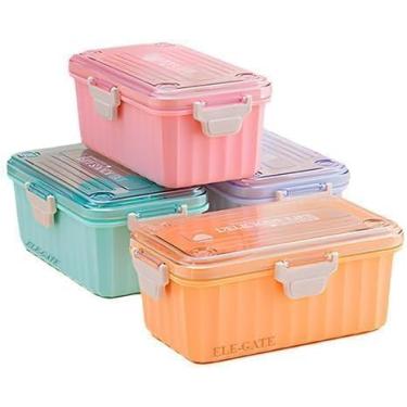 Imagem de Marmita Lancheira Plástica Dupla Camada para Micro-ondas 1L Azul Reutilizável com Tampa Vedada Permite Armazenar Tipos de Alimentos Diferentes Sem Misturar Sabores