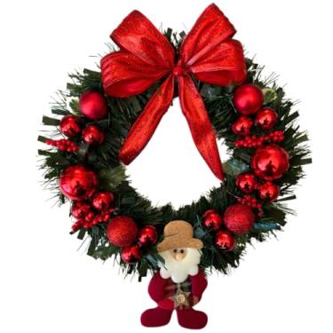 Imagem de Guirlanda Natal Vermelha 34cm - Enfeite de Porta Circular com Bolas e Laços para Decoração Natalina
