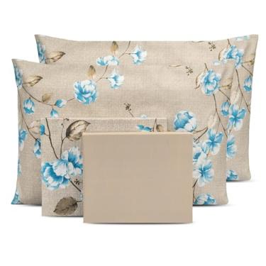 Imagem de Lençol Super King 4 pçs Estampado Percal Flex 400 Fios Toque Acetinado (NATURALLE - CÁQUI)