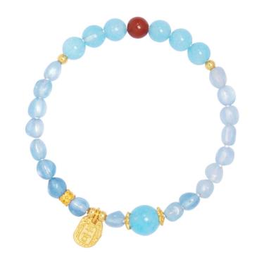 Imagem de Pulseira de pérolas de água-marinha e ágata vermelha de 6 mm para mulheres