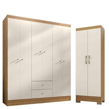 Imagem de Guarda Roupa Casal Versa 6 Portas Com Armário Multiuso Luna Freijó Off White Fosco - Kits Paraná